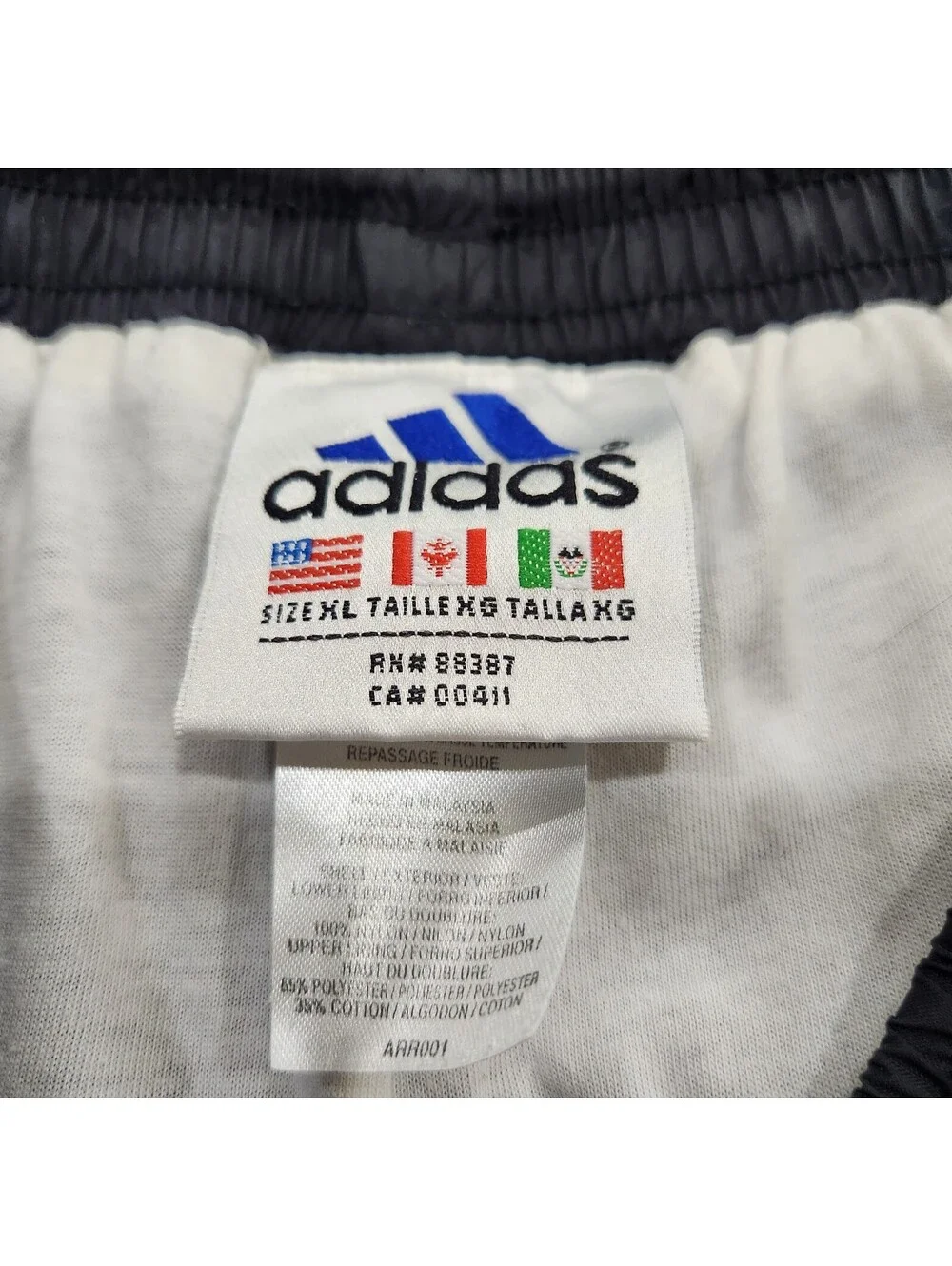 Vintage Adidas Track Pants Men XLT Black Red White Flag Tag 90s Y2K Soccer